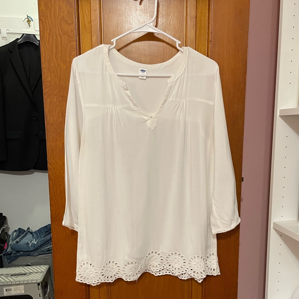 White Blouse with Eyelet Design